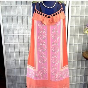 LC LAUREN CONRAD WOMENS PEACH PINK FLORAL CHIFFON STRAPPY SHIFT DRESS SIZE 8